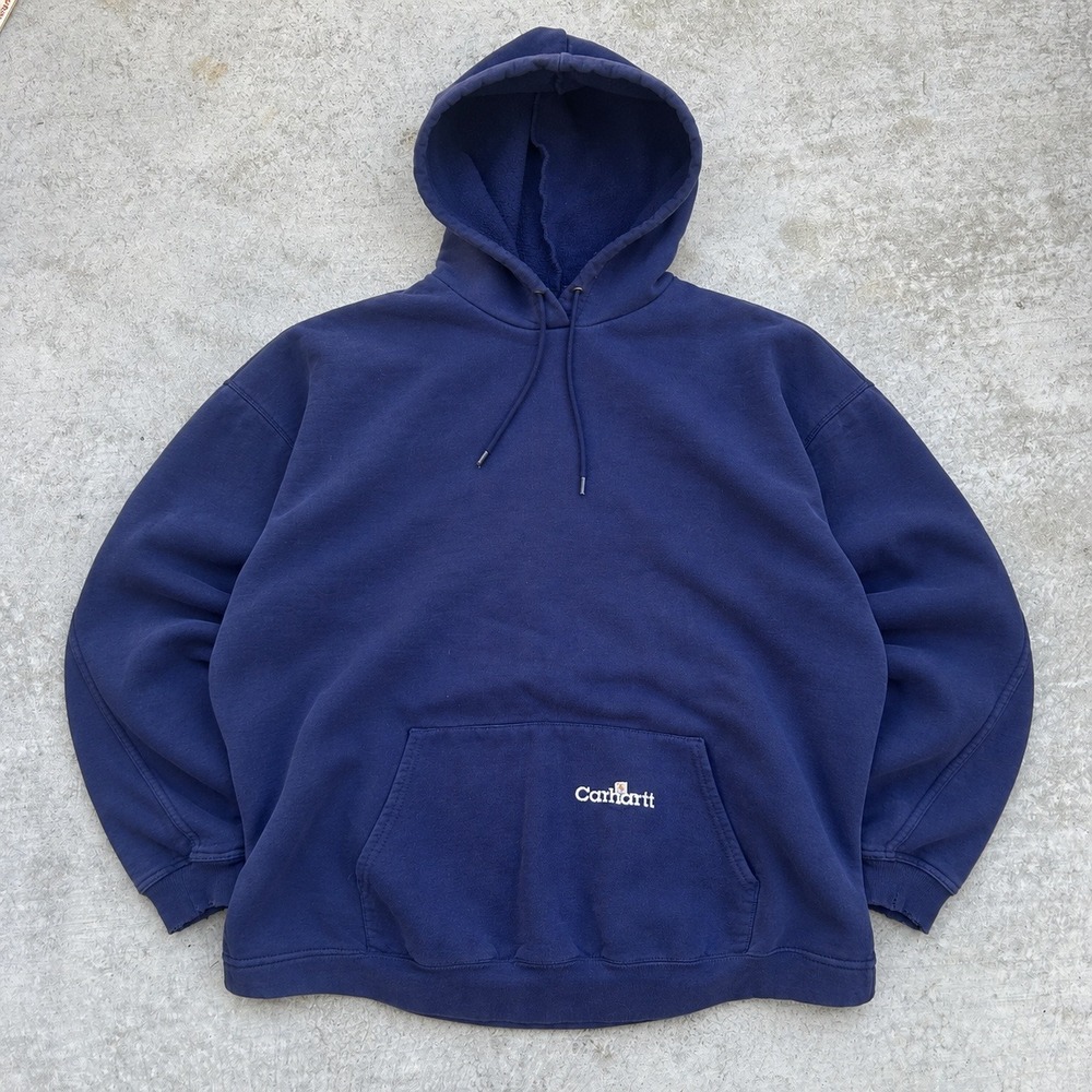 Carhartt Hoodie XL Navy Blue Vintage 90s Embroidered Logo Workwear Sweatshirt